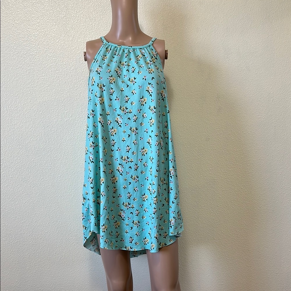 MRT1030- Floral Halter Dress in teal